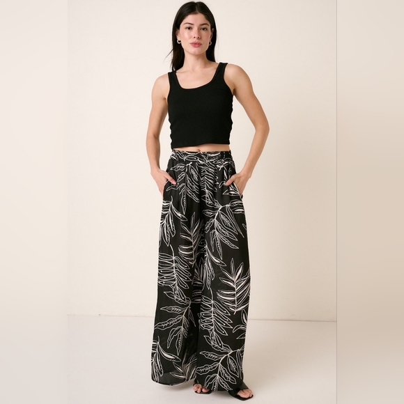 Mittoshop Black Printed Wide Leg Pants